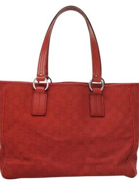 GUCCI GG Canvas Shoulder Bag Red 113017 Auth 117199